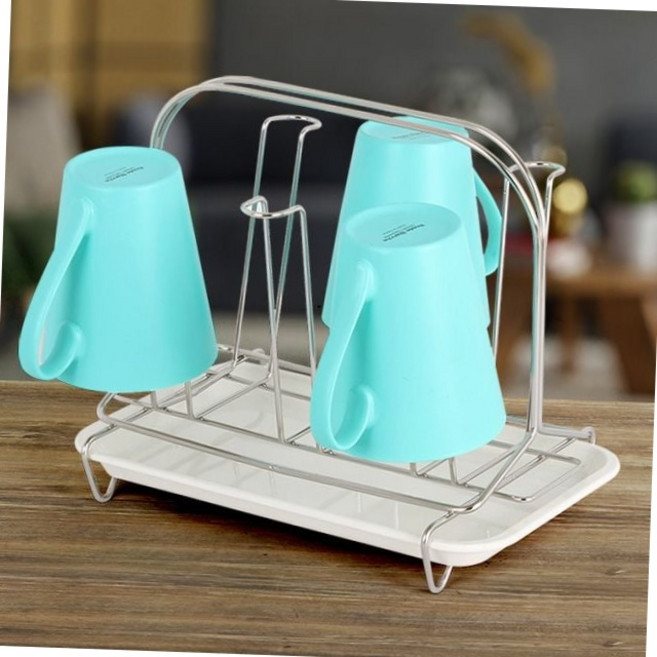 주방 스텐 컵걸이 M형 물받이 컵 정리대, 1개