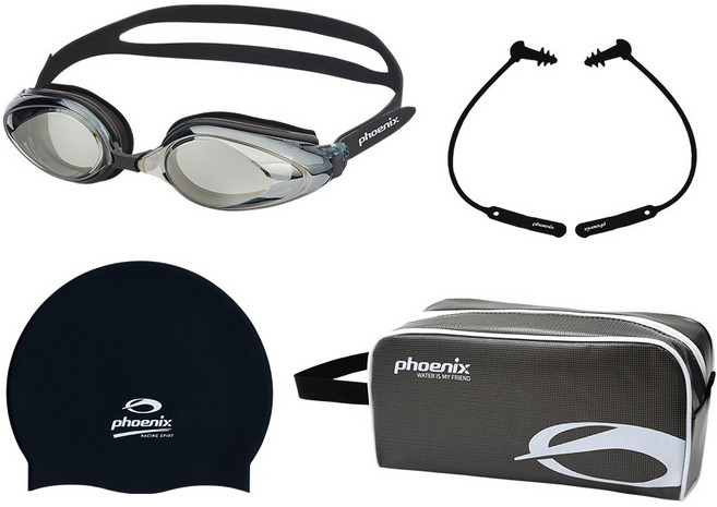 피닉스 4종 수영용품 SET_실리콘, 블랙