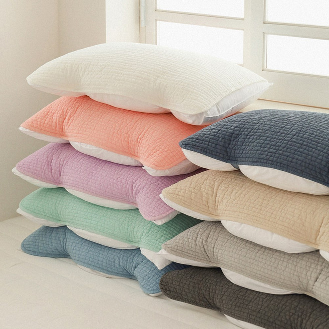 온도 60수 순면 피그먼트 줄누빔 고정 밴드형 베개 커버 9color