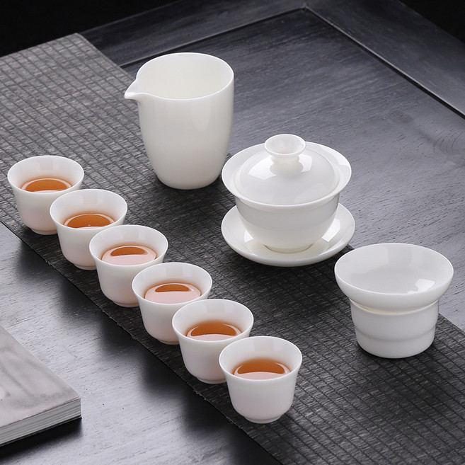 쿵푸 다기 세트 전통 가정용 도자기 찻잔 집들이 선물, 화이트, 10종세트, 1세트