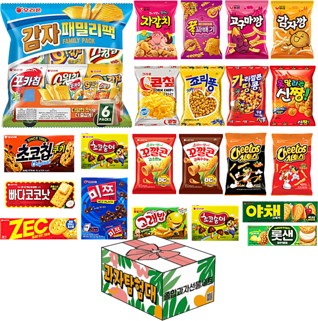 리본선물박스 봉지 + 곽 스낵 모음 과자 세트, 1세트, 27종 봉지 + 곽