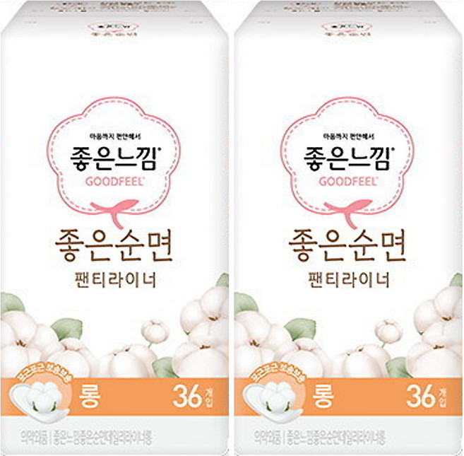좋은느낌 좋은순면 팬티라이너, 롱, 36개입, 2개