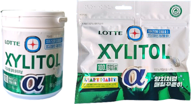 롯데 자일리톨 알파 용기 86g 1개+리필 102g 1개, 1세트, 188g