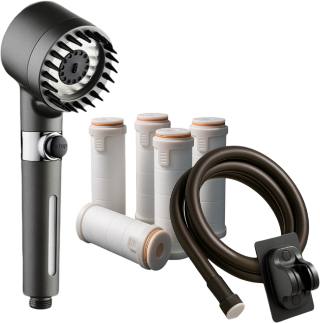 올팜 두피 마사지 샤워기 헤드 세트 3단모드 온오프 1년치 필터 포함, 1개, 블랙