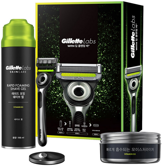 질레트 딥클렌징바 면도기 기프트 팩(면도기 1up + 젤 + 모이스처라이저 + 전용스탠드), 1세트