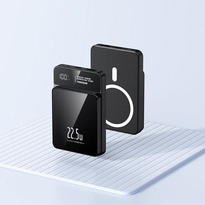 RYZO 22.5W 고속충전 20000mAh 대용량 보조배터리 초슬림 맥세이프 무선충전 다양한 색상, 1개, 블랙