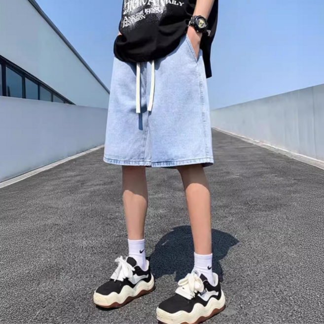 바이일이오 스탠다드 버뮤다 밴딩 와이드 5부 청반바지