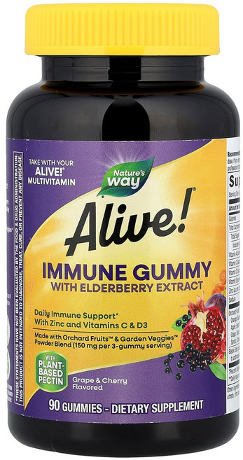 네이쳐스웨이 Alive 엘더베리 포도 앤드 체리 함유 이뮨 써포트 구미젤리 90개, 1개, 90정