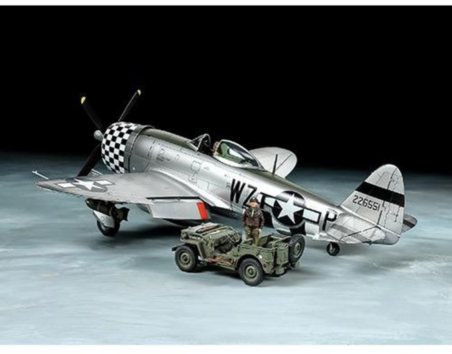 (25214) 타미야 1/48 P-47D 썬더볼트 버블탑 1/4톤 소형 사륜구동 군용차량 세트, 1개