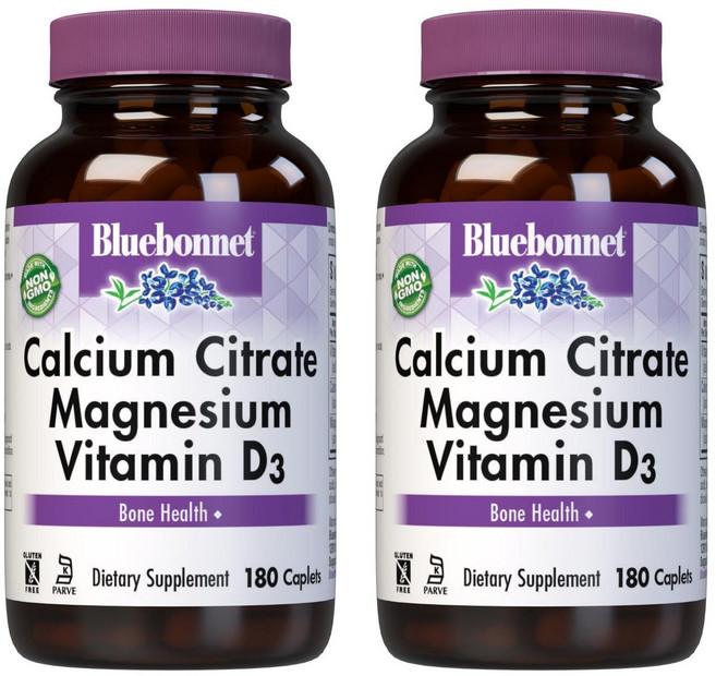 Bluebonnet 檸檬酸鈣&鎂&維他命D3複合錠, 180顆, 2罐