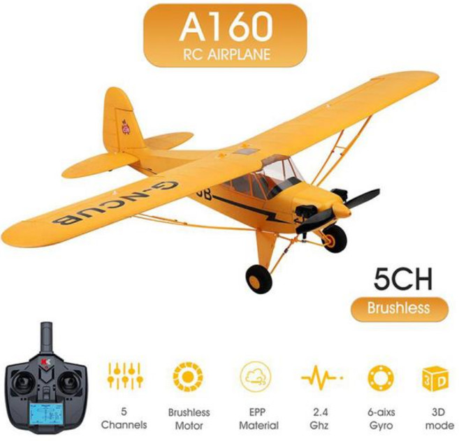 RC비행기 Wltoys A160 J3 RC 비행기 RTF 2.4G 브러시리스 모터 3D 6G 리모컨 비행 준비 완료 핫, 01 Brushless version, 01 Brushless