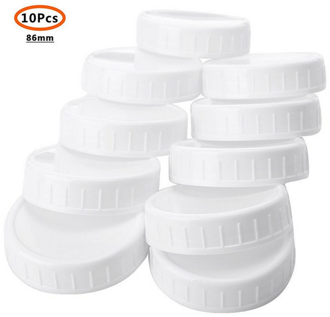 화이트 메이슨 캔 음료 항아리 뚜껑 플라스틱 커버 안감 없는 리브드 보관 캡 교체 70mm 내경 10 개, 1개, 02 86mm