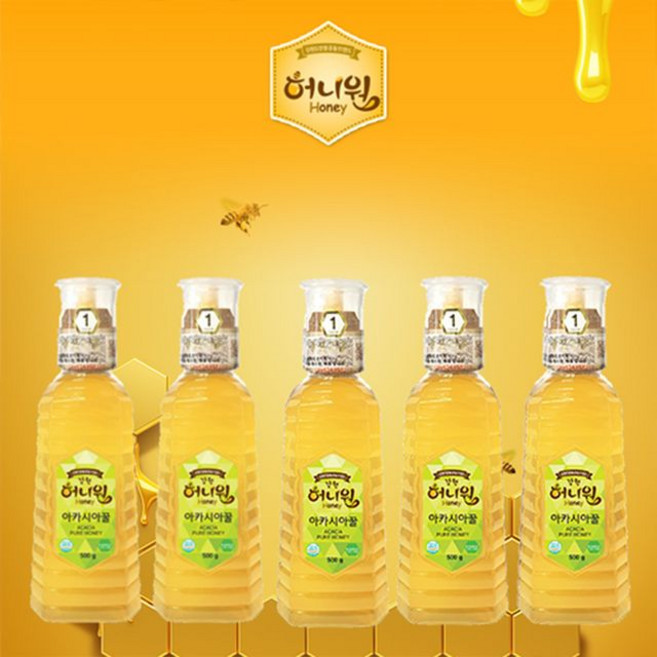영월 허니원 1등급 아카시아벌꿀, 500g, 5개
