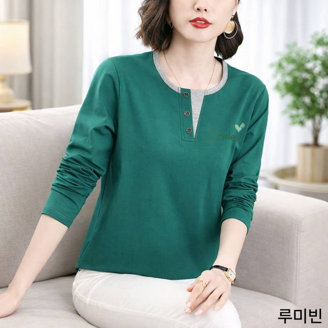 루미빈 여성 순면 긴팔 티셔츠 루즈핏 체형커버 중년 엄마 봄가을 이너티