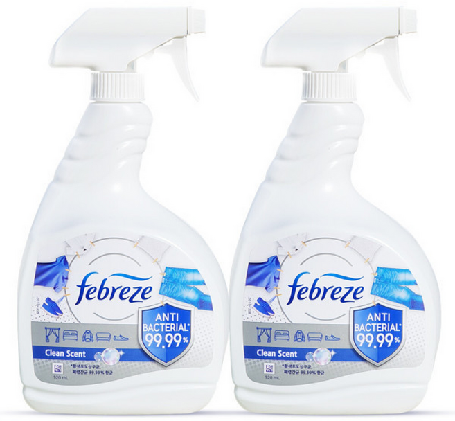 페브리즈 섬유탈취제 향균플러스 깨끗한향, 920ml, 2개
