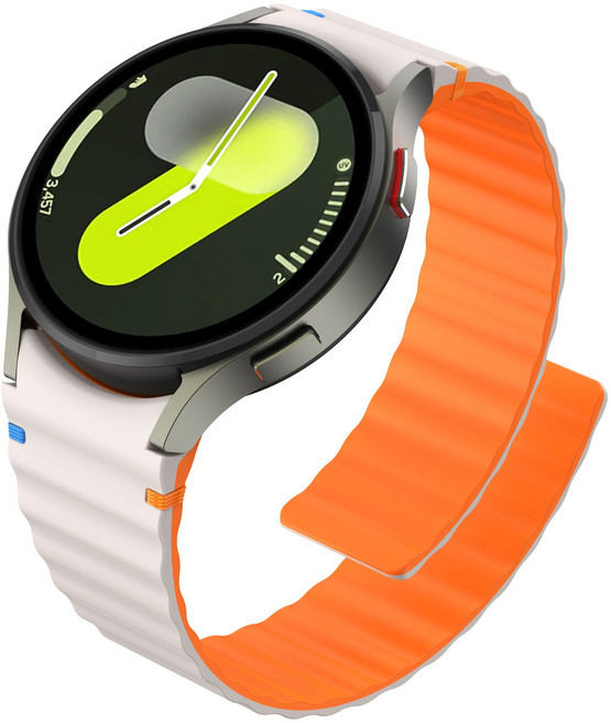 갤럭시워치4/5/6/7호환 실리콘 마그네틱 스트랩 컬러풀한 스티치 디자인, 스타라이트 오렌지