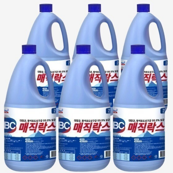 ABC 손쉬운 청소 락스 입 / 물때 찌든때~ 강력하게 손쉬운 청소 - 업소용 대용량, 6개, 2000ml