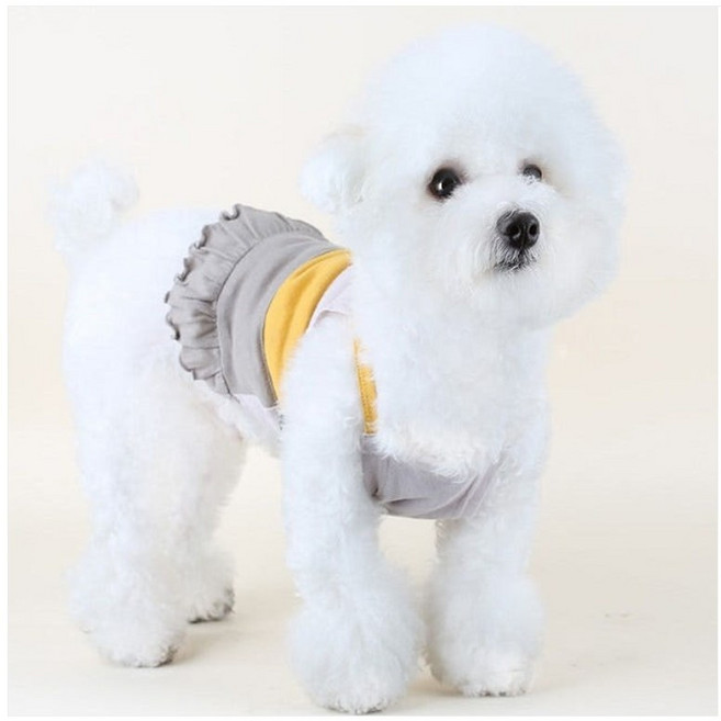 하모니앤코 유아러피치 배색 레이어드 러플원피스 강아지 외출복 원피스 XS - L ( S 품절), 1개, 옐로우/브라운