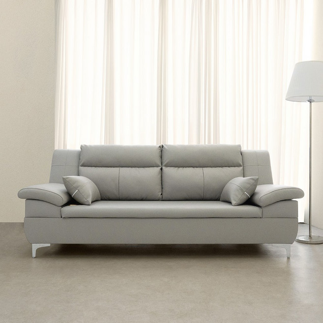 동서가구 테라 천연 면피가죽 온열 황토볼 3인용 흙소파 DF925867, 라이트그레이