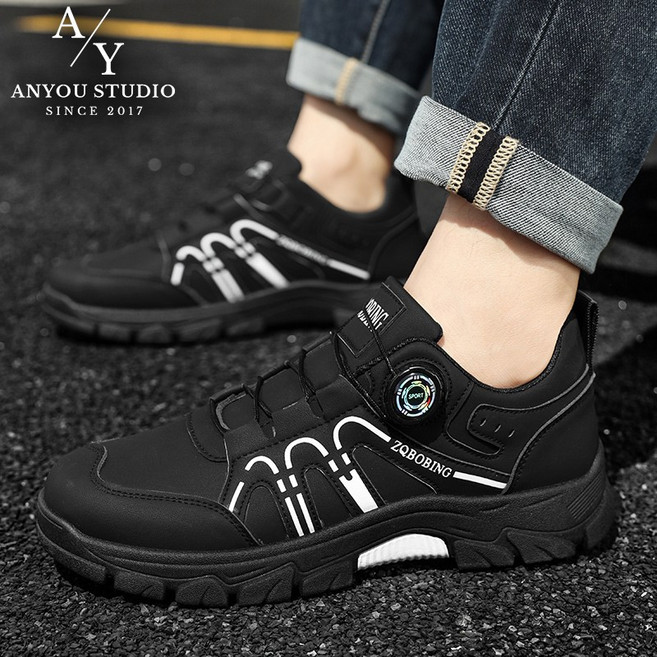 ANYOU 남성 다이얼 운동화 등산 트레킹 캠핑용 블랙 초경량 아웃도어 신발