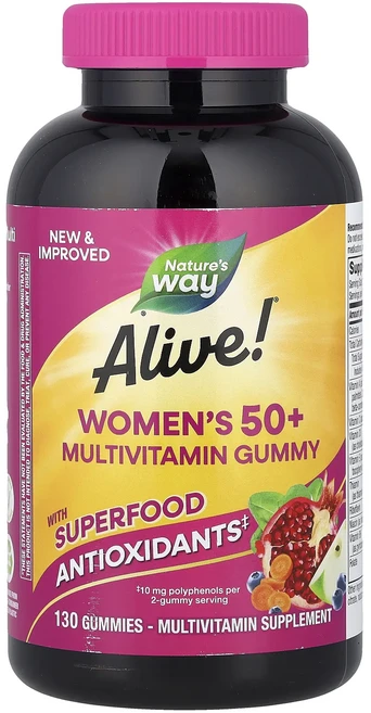 단백질 비타민 철분 마그내슘 칼슘 Nature's Way Alive!® 50세 이상 여성용 종합비타민 구미젤리 믹스 베리 맛 구미젤리 130개 고루고루섭취해주세요, NaturesWayAlive50세이상여성용종합비타민구미, 1개 - 쿠팡