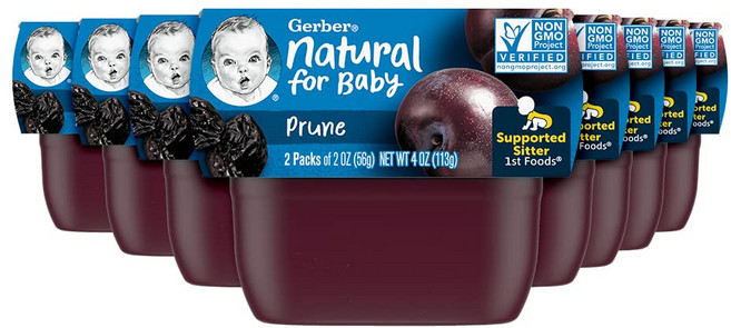 거버 아기 과일 푸룬 퓨레 1단계 2oz(56g) 2개 8팩 Gerber Purees 1st Foods Prune Baby Food, 56g, 16개