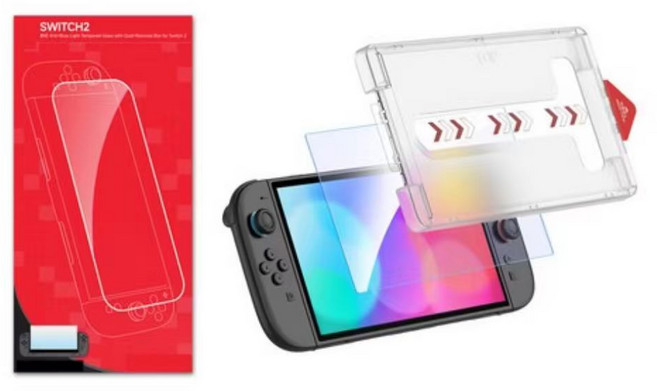 스위치2 강화유리 액정보호필름, 1개, 투명, 닌텐도스위치2 저반사지문방지 부착키트 강화유리