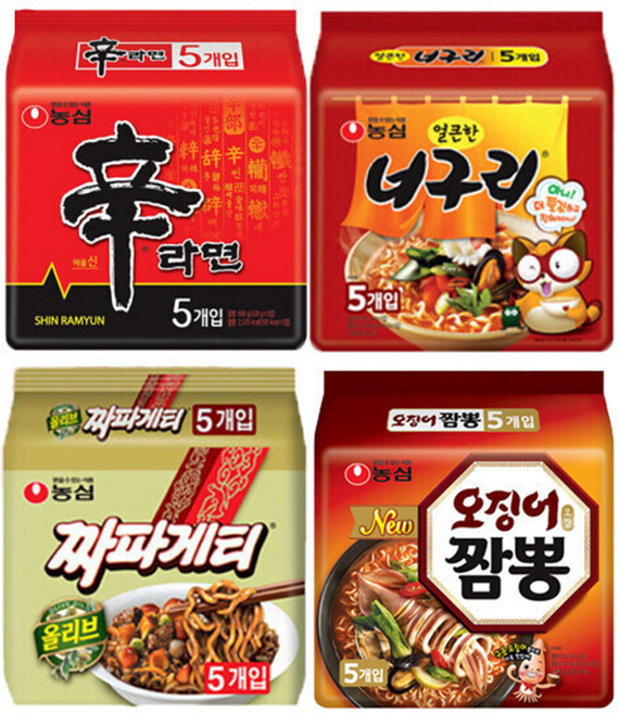 [세트상품] 신라면 5봉 + 너구리 5봉 + 짜파게티 5봉 + 오징어짬뽕 5봉 (총 20봉)