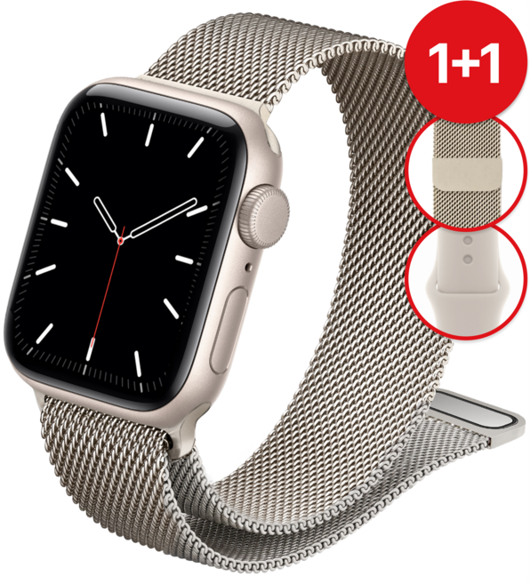 네노타 애플워치 스트랩 밀레니즈 루프 메탈 밴드, 1세트, 스타라이트+스타라이트 실리콘 증정