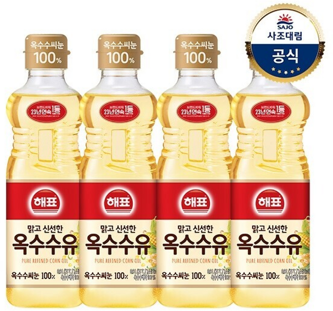사조대림 해표 옥수수유, 900ml, 4개