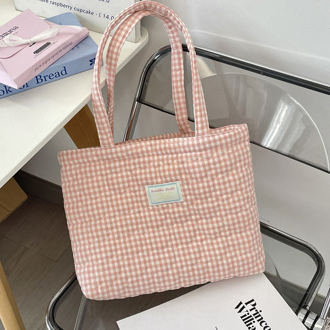 이지몰 가벼운 하트 퀄팅 누빔 숄더백 체크 에코백