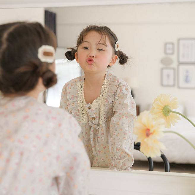 여아동 국내산 순면 긴팔 들꽃 원피스 잠옷 SLD5004