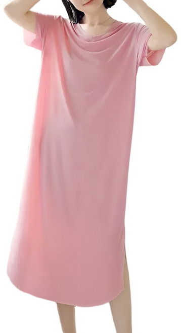 [블랑커브] 여성용 시원한 냉감소재 V넥 루즈핏 반팔 롱원피스 잠옷 홈웨어 3colors