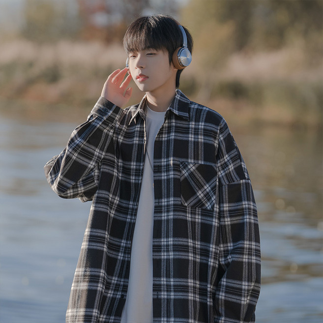 【日系復古潮】男款襯衫 長袖襯衫 休閒襯衫 格子襯衫 寬鬆襯衫 設計感襯衫 潮流外套 小眾原創 春季百搭 文藝青年必備