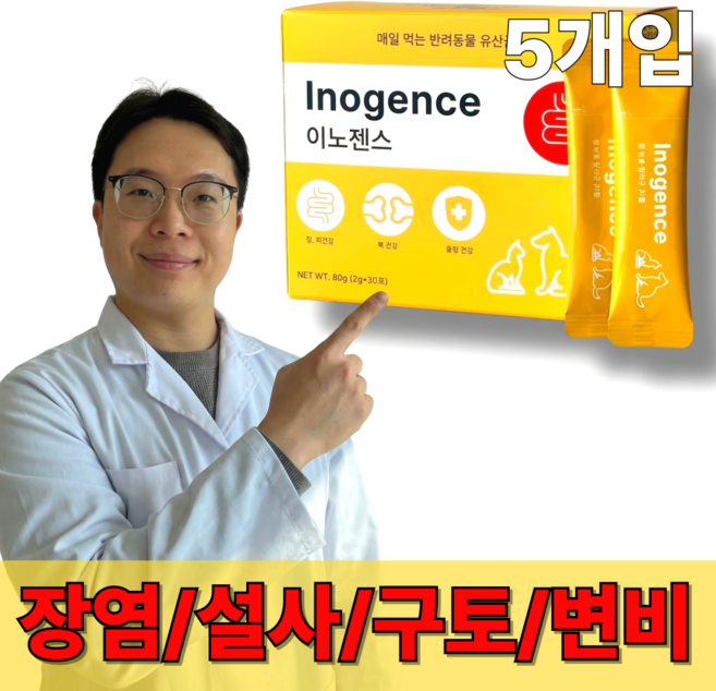 (Best상품) 이노젠스 강아지 고양이 햄스터 유산균 영양제, 5개, 프로바이오틱스, 2g