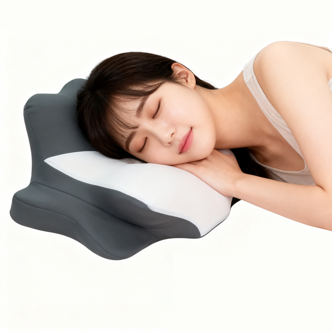 FATIVO 3D 인체공학 메모리폼 경추베개 거북목 일자목 교정 나비베개 옆잠 수면베개, 1개, 그레이+화이트