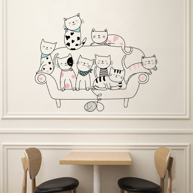 태쓰 인테리어 스티커 안방 거실 욕실 주방 벽면 포인트 스티커 2, 고양이가족