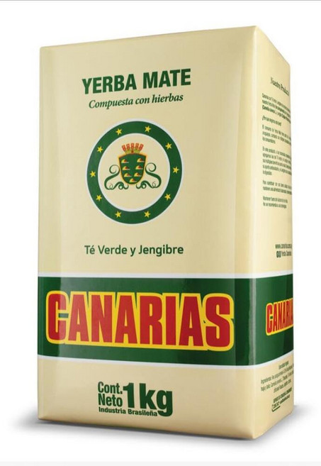 Canarias 루즈 리프 Unsmoked Yerba Mate 티 녹차 및 생강 1kg Erva 에너지 음료 지속 항산화 리치, 1개, 1개