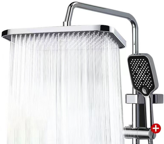 Farry 초대형 해바라기 워터붐 울트라 고수압 수압상승 알루미늄 절수 필터 샤워기 헤드 + 대형 스퀘어 샤워헤드 슈트, 은색, 1개