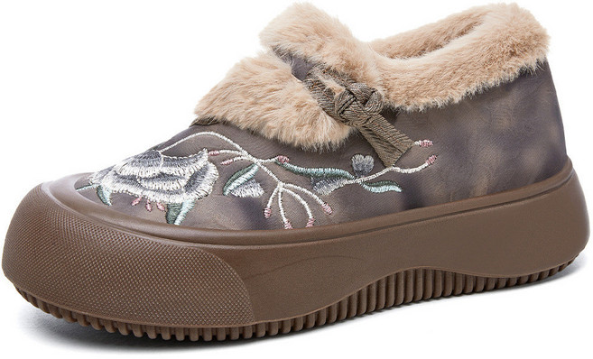 棉鞋女冬季繡花毛毛鞋聚氨酯保暖雪地靴加絨加厚棉靴厚底增高短靴