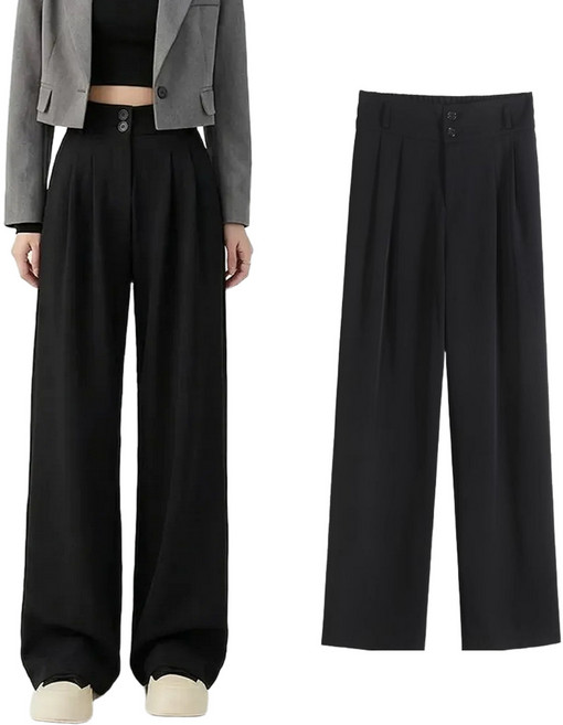 핑크셀럽 여성 하이웨스트 투핀턱 와이드 밴딩 투버튼 슬랙스 빅사이즈 팬츠