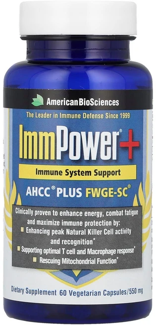 아메리칸 바이오사이언스 이머파워®+ AHCC® 플러스 FWGE-SC® 식물성 캡슐 60정 ABS-00005, 1개 - 쿠팡