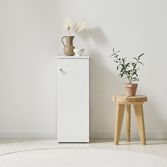 좁은 틈새 미니 공간 슬림 낮은 1문 손잡이 수납장 300, 화이트
