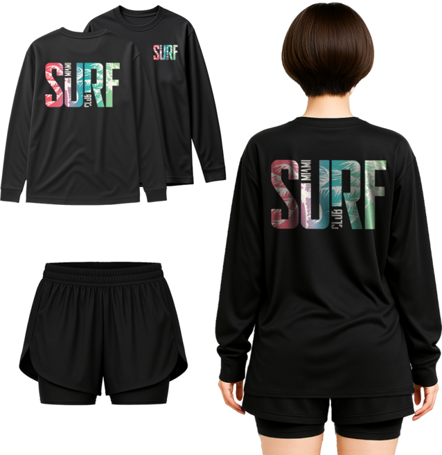 몰토벨리노 TST 여름 워터파크 물놀이 수영복 상하 세트 여성 오버핏 긴팔 래쉬가드+3부 보드숏 워터 레깅스, L, 서프클럽마이애미817+3부3부