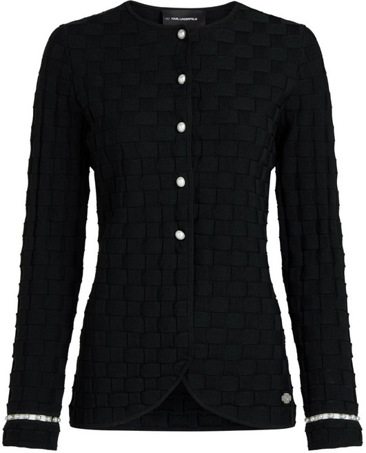 칼 라거펠트 펄 장식 바스켓 위브 가디건