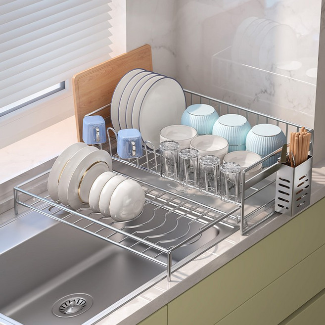 304 올스텐 확장형 주방 다용도 식기건조대, 1개, 실버2, 1단
