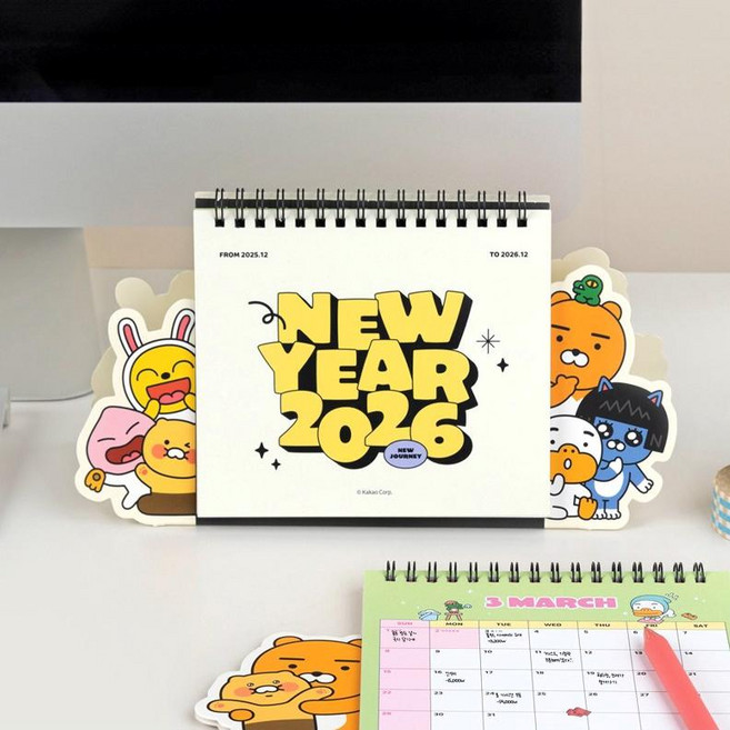 [카카오프렌즈 2026 형태 탁상 캘린더] 2026탁상캘린더 탁상달력 캐릭터캘린더 데스크캘린더 팬시문구 선물용달력 문구굿즈 직장인달력 학생달력 실용문구 감성달력 디자인문구, 1개, 아이보리