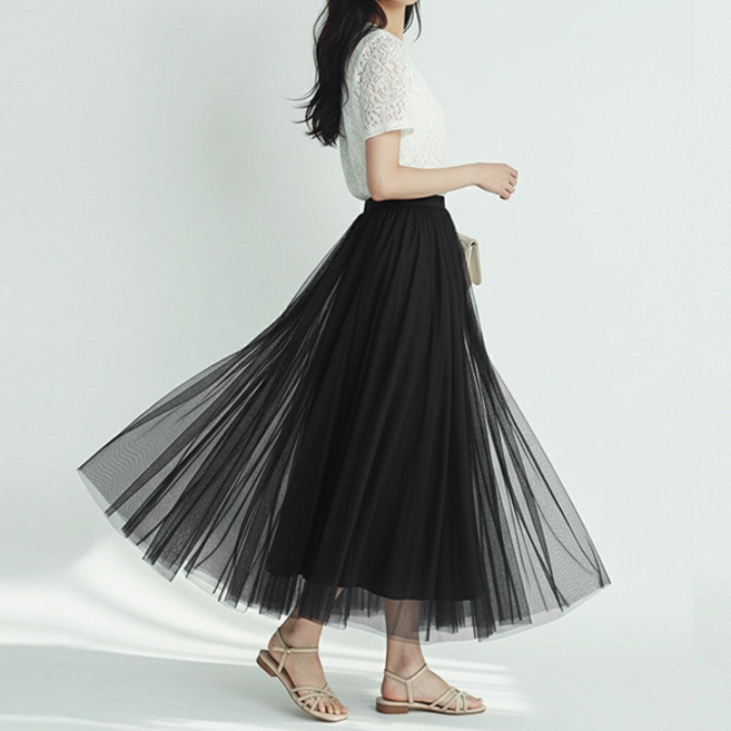 레몬소울 슈가 플레어 롱 샤 스커트