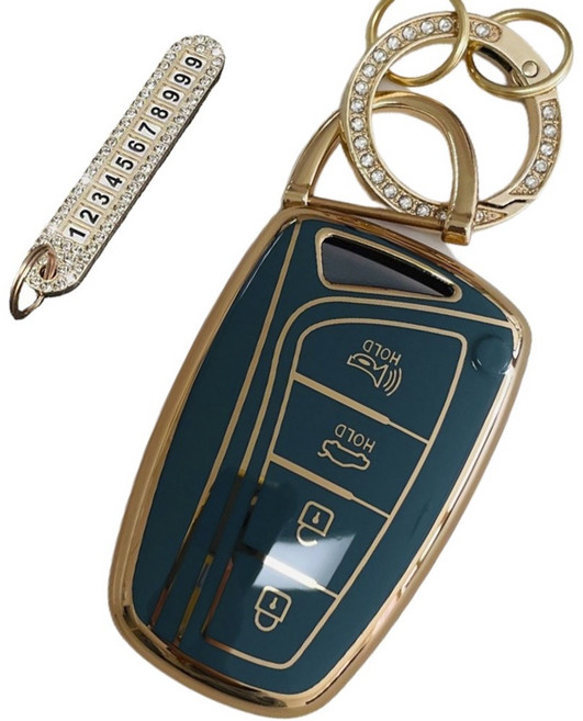 루루형제 현대 자동차 호환 프리미엄 TPU 키 케이스 + 번호키링, 스카이그레이, AH-03