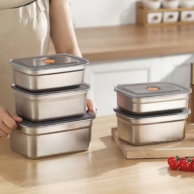 Oyoson 냉장고 스테인리스 밀폐용기 4P세트 인덕션 가스레인지 스텐용기 반찬통, L(1500ml), 4개